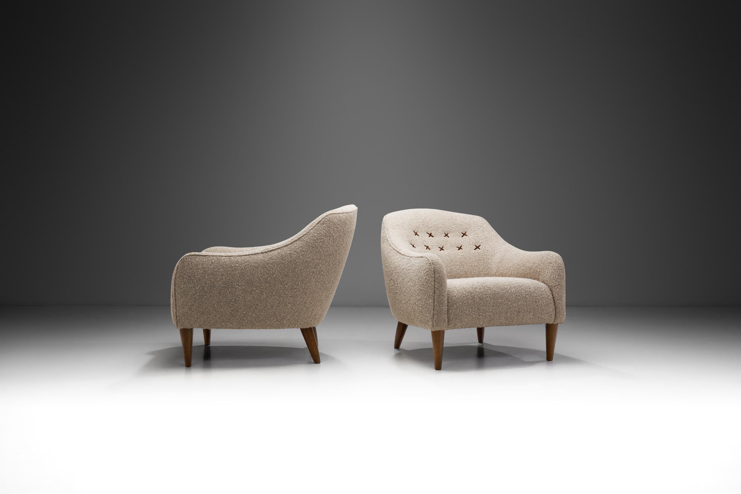 What connected European seating models of the mid- and later 20th century was that comfort and functionality were often the main priority. As this pair of armchairs exemplifies, strong ornamentation was considered unnecessary, while quality