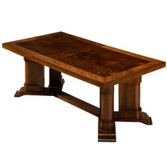 European Art Deco 1930s Dining Table in Walnut Burl