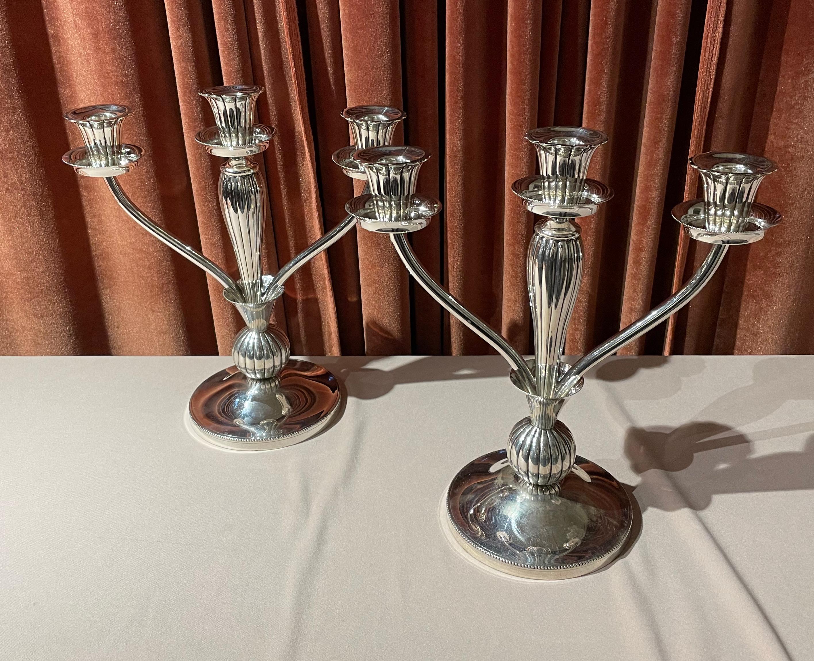 European Art Deco 925 Silver Pair of Candlesticks In Good Condition For Sale In Oakland, CA
