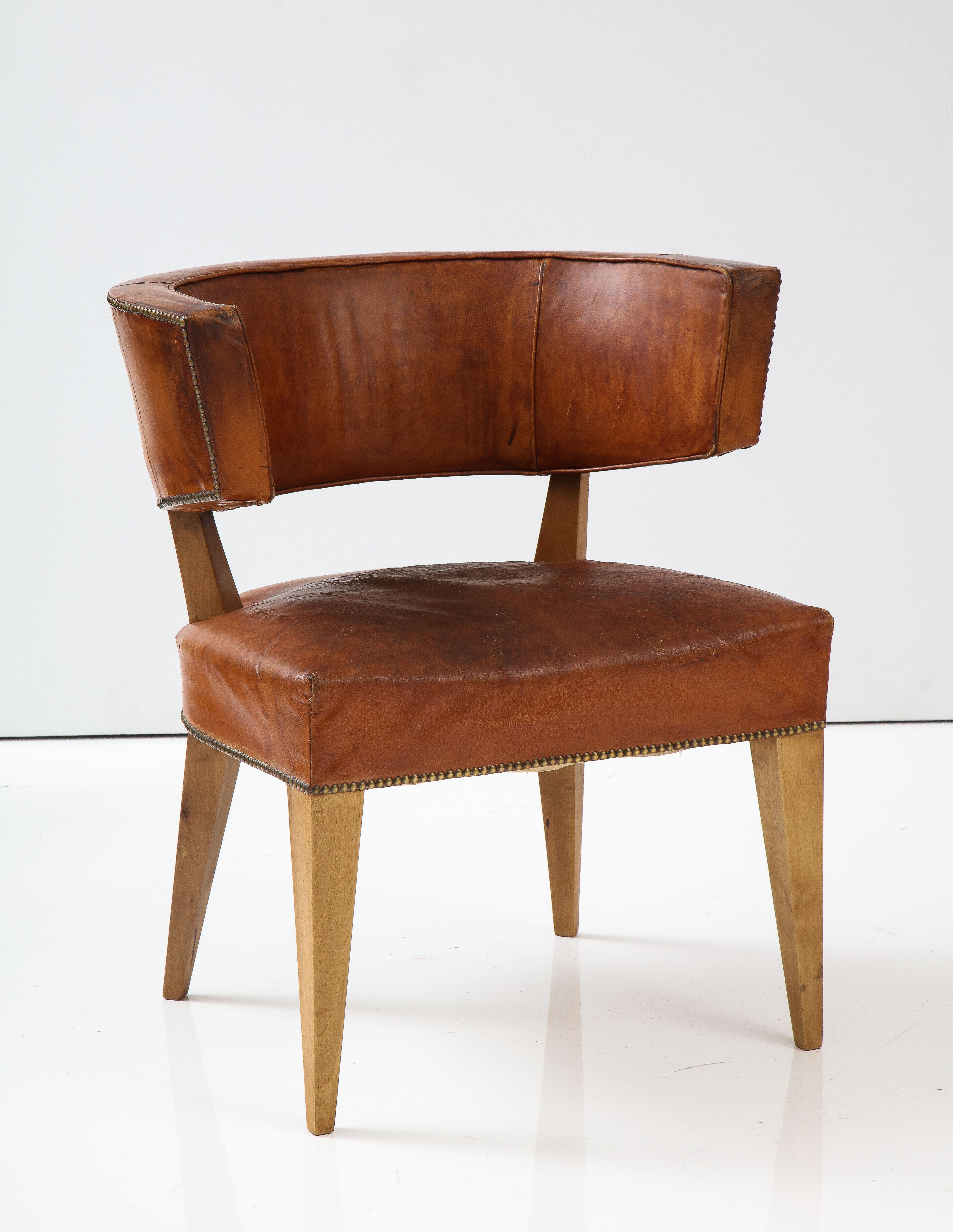 European Art Deco Havana Leather Klismos Chair, 1930's 5