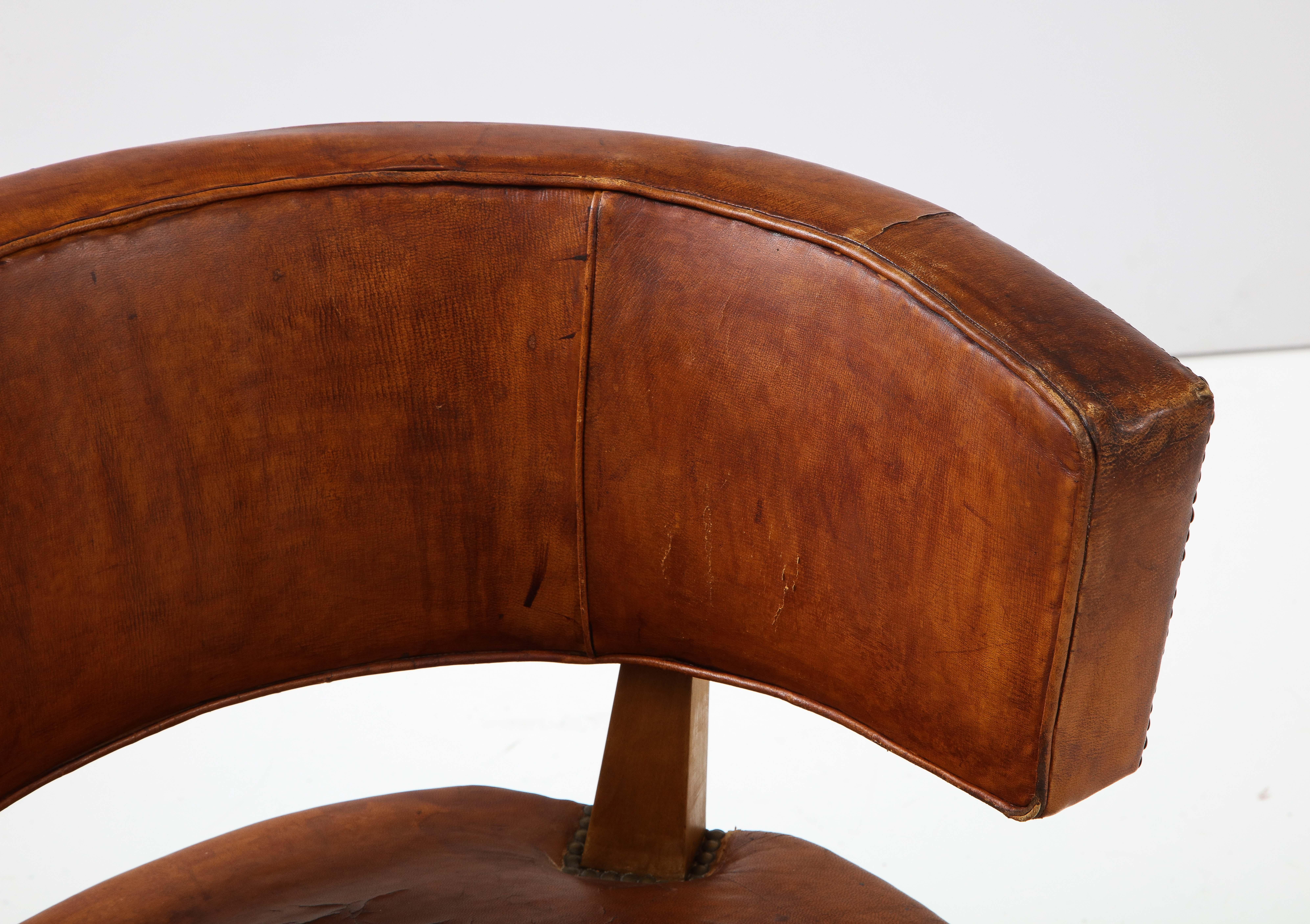 European Art Deco Havana Leather Klismos Chair, 1930's 8