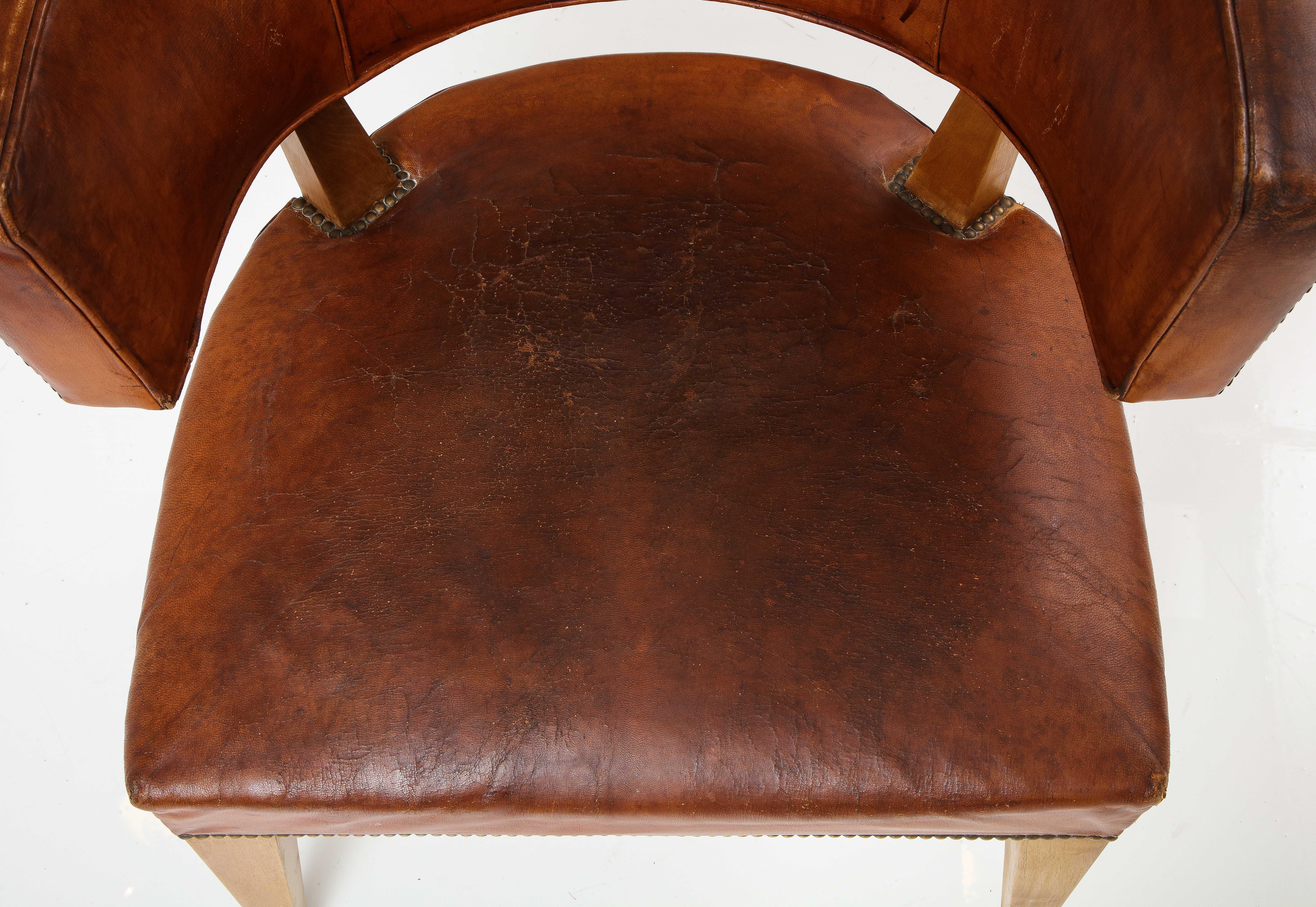 European Art Deco Havana Leather Klismos Chair, 1930's 9
