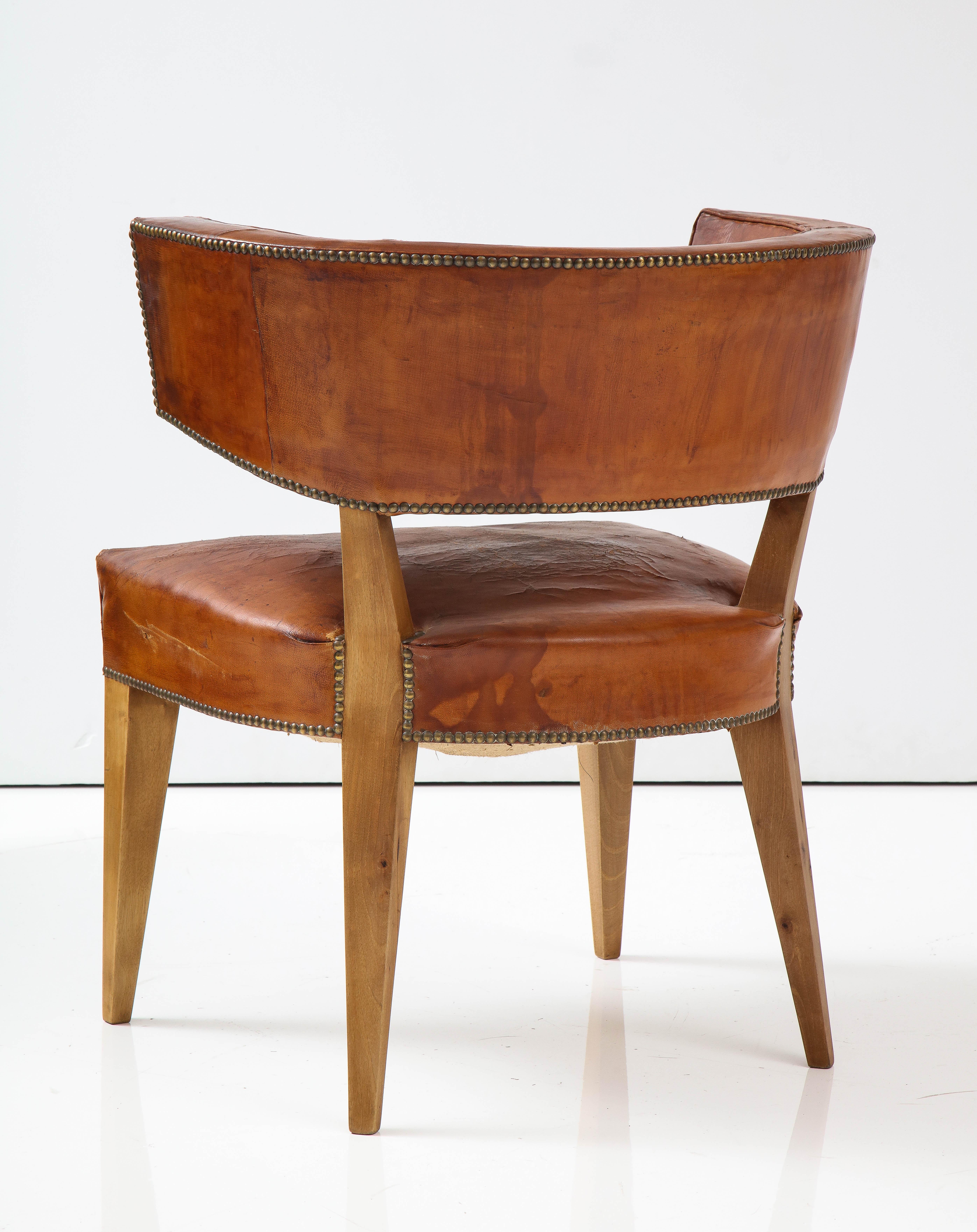European Art Deco Havana Leather Klismos Chair, 1930's 1