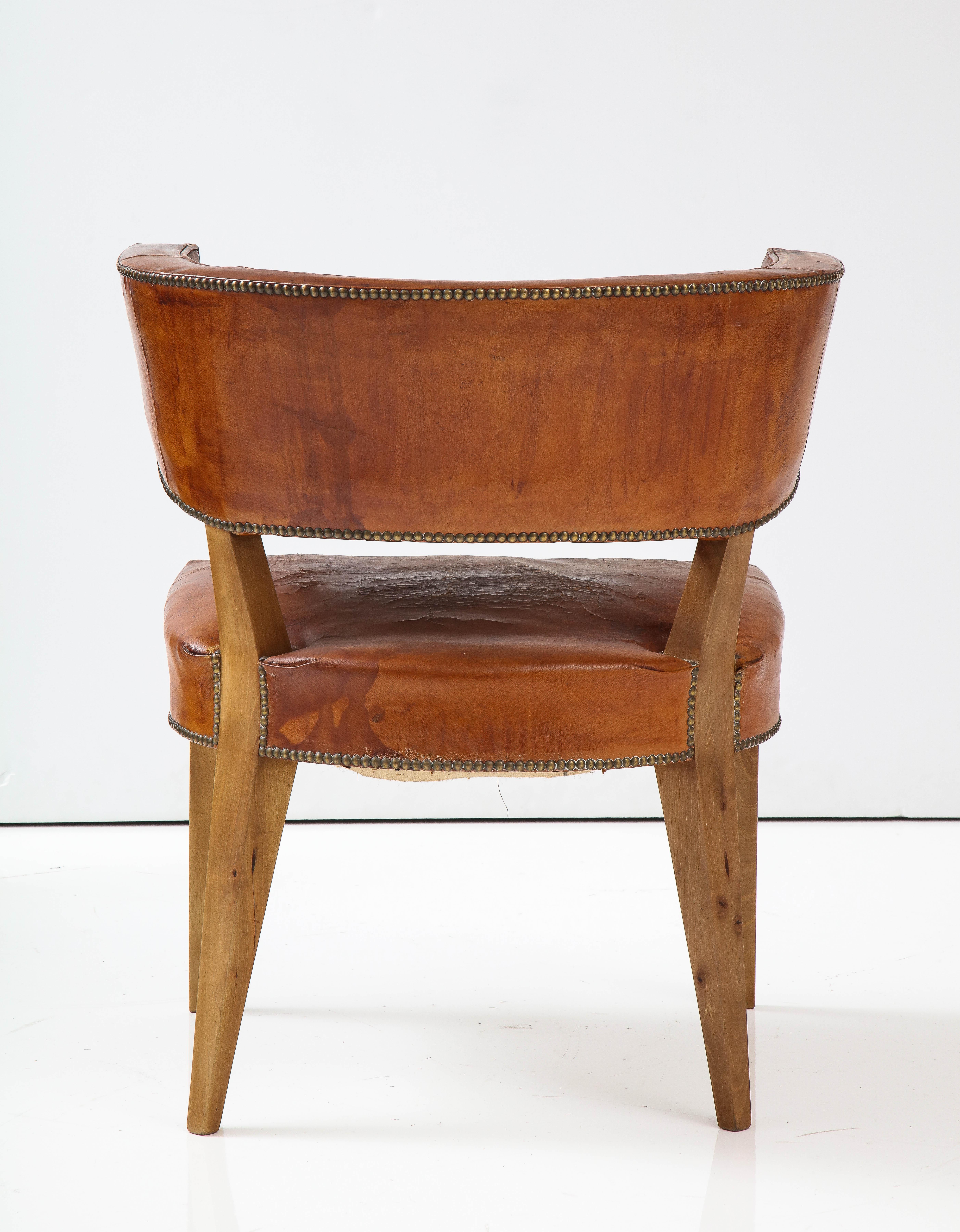 European Art Deco Havana Leather Klismos Chair, 1930's 2