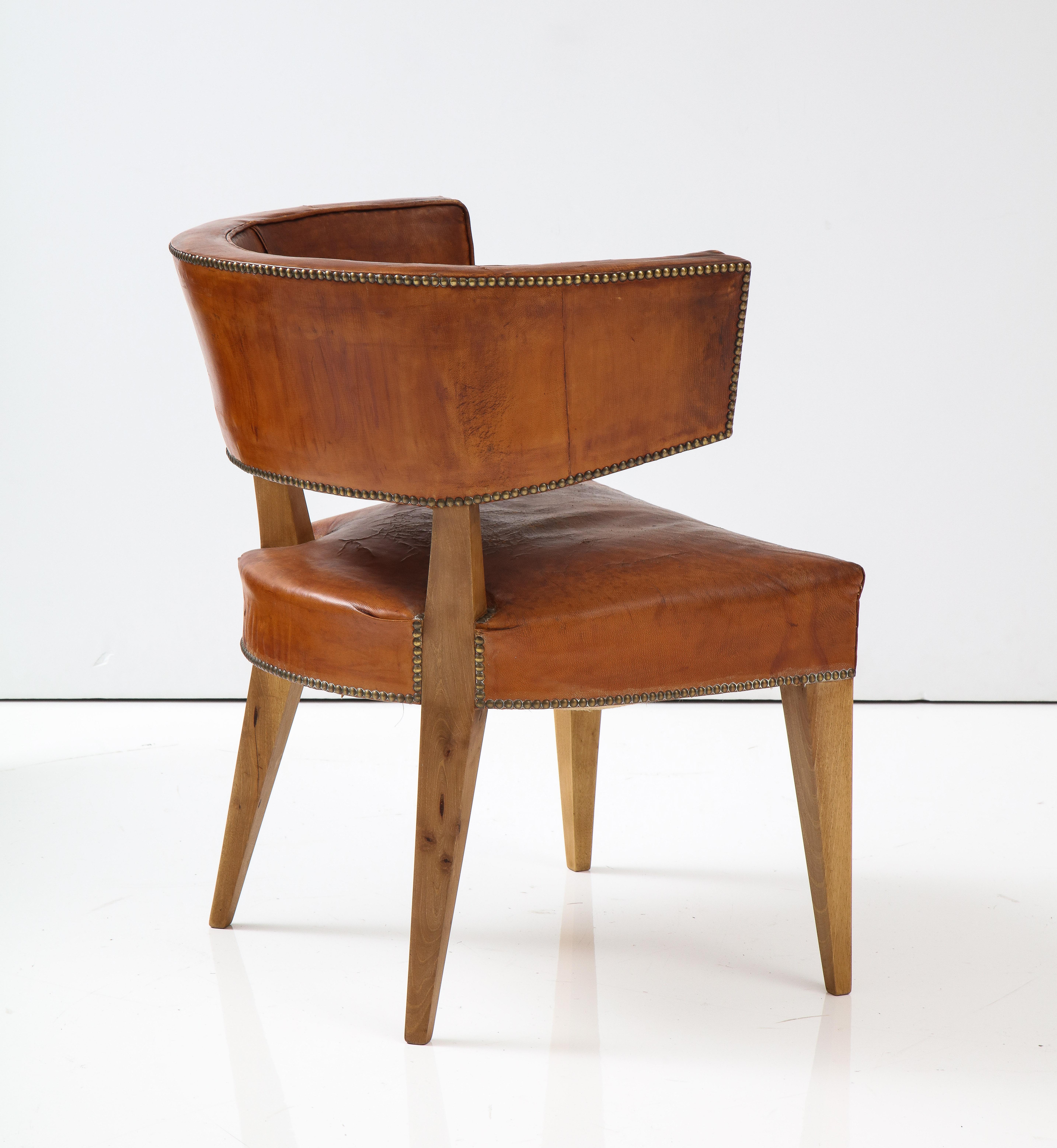European Art Deco Havana Leather Klismos Chair, 1930's 3