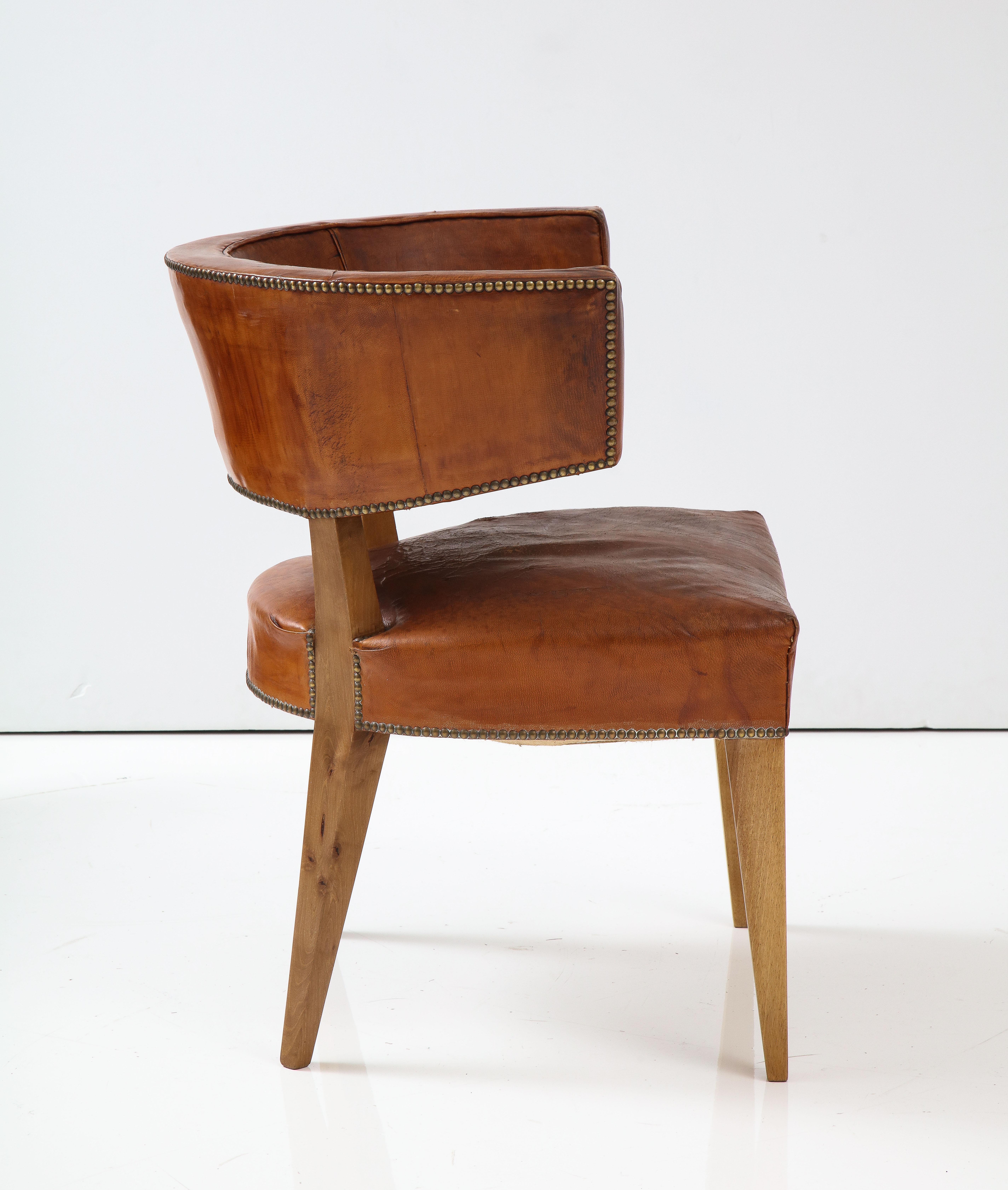 European Art Deco Havana Leather Klismos Chair, 1930's 4