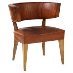 European Art Deco Havana Leather Klismos Chair, 1930's