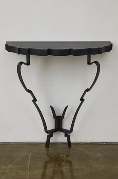 European Art Deco-Inspired Granite Top Console Table with Wall-Mounted Black Iro