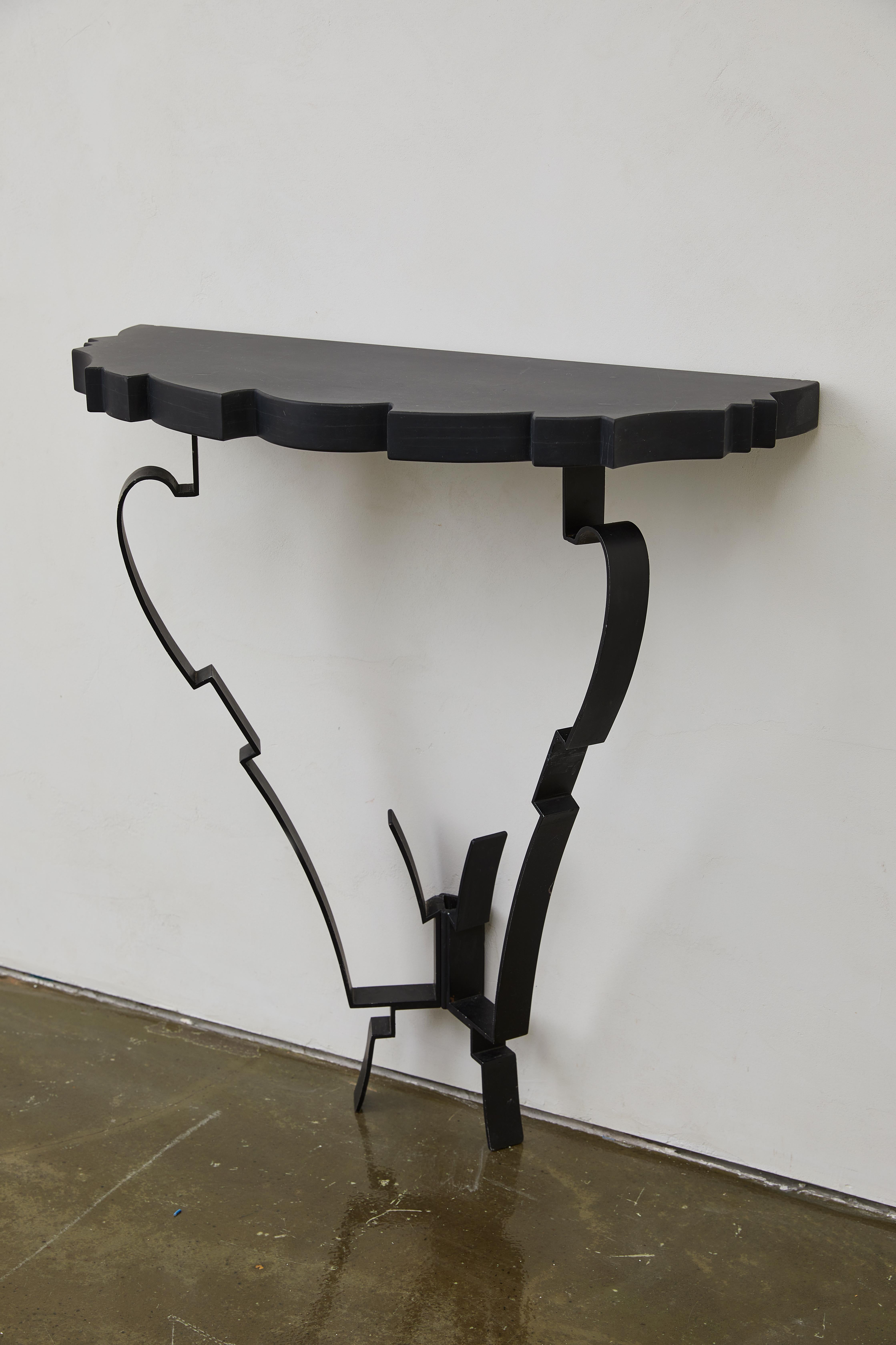 European Art Deco-Inspired Granite Top Console Table with Wall-Mounted Black Iro In Good Condition For Sale In Brooklyn, NY