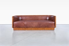 European Art Deco Leather and Walnut Sofa