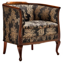 European Art Deco Lounge Chair in Mahogany and Floral Upholstery