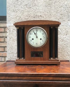 European Art Deco Oak Wood Table Clock, circa 1920