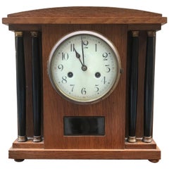 Antique European Art Deco Oak Wood Table Clock, circa 1920