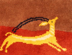 European Art Deco Runner Rug with Gazelle Motifs in Warm Earth Tones