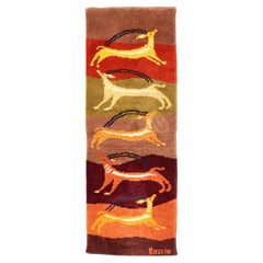European Art Deco Runner Rug with Gazelle Motifs in Warm Earth Tones