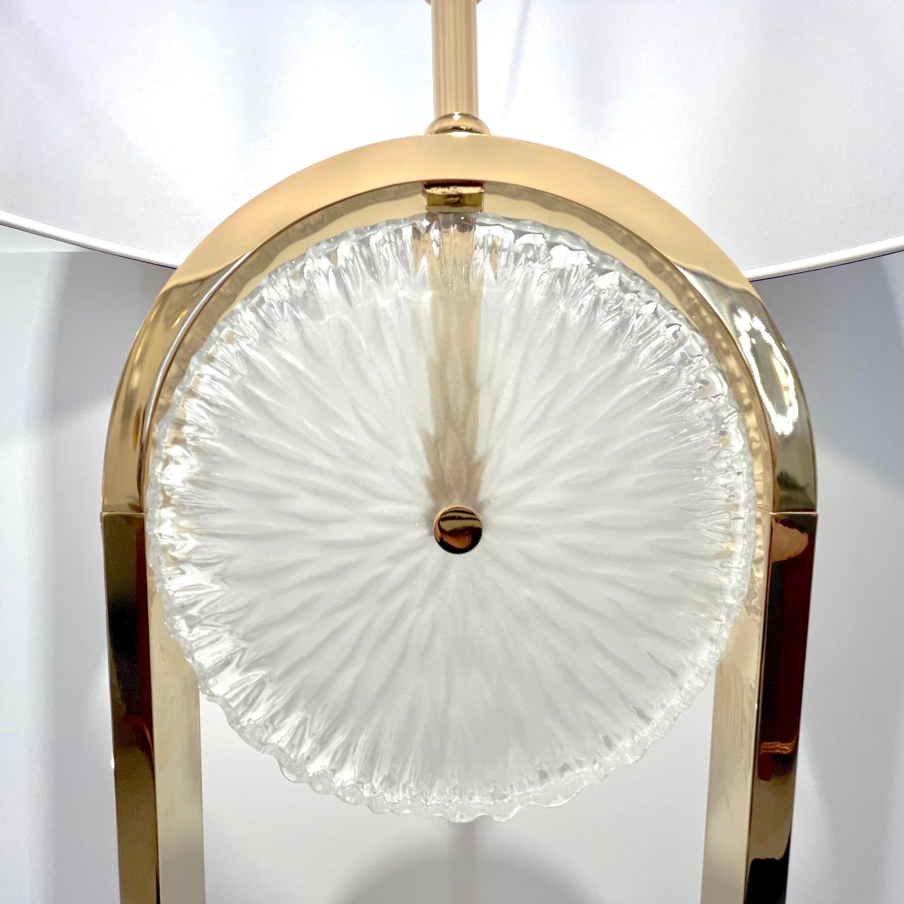 European Art Deco Style Minimalist Crystal Murano Glass Brass Marble Floor Lamp For Sale 5