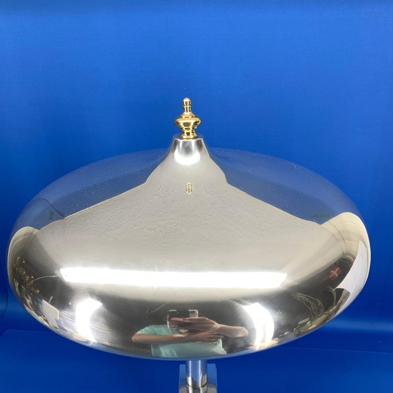 European Art Deco Table Lamp with Chrome Metal Shade and Solid Brass