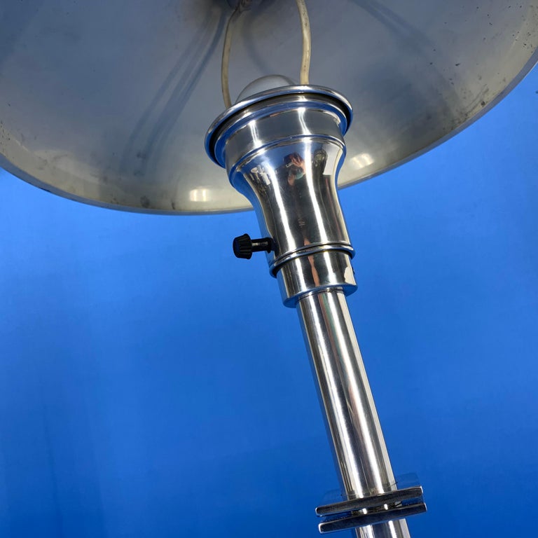 European Art Deco Table Lamp with Chrome Metal Shade and Solid Brass