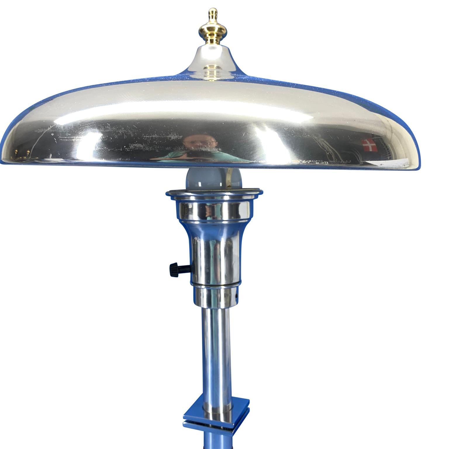 Scandinavian Art Deco Table Lamp With Chrome Shade And Solid Brass Finial 1