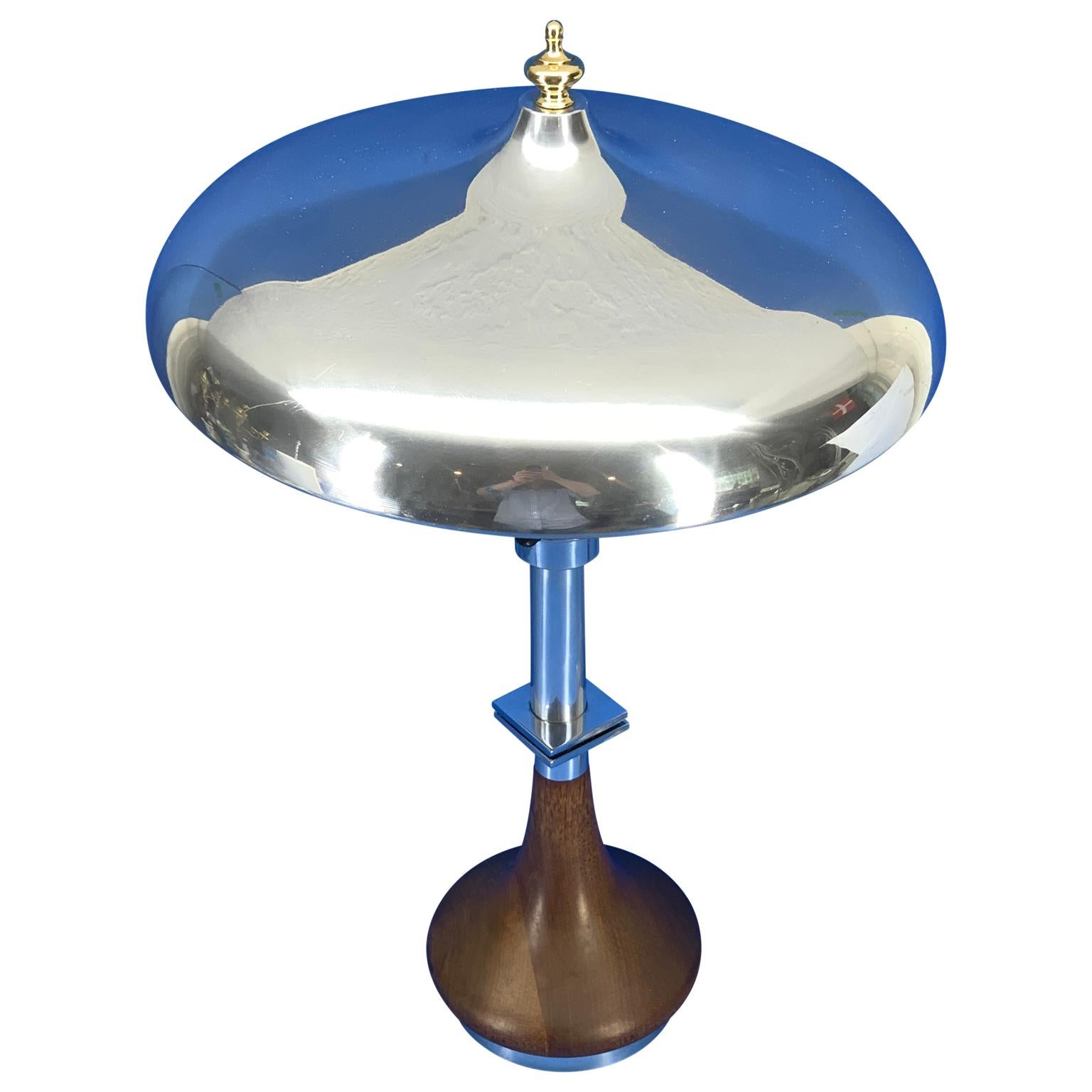 Scandinavian Art Deco Table Lamp With Chrome Shade And Solid Brass Finial 2