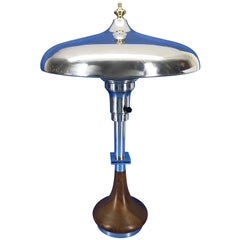 Scandinavian Art Deco Table Lamp With Chrome Shade And Solid Brass Finial