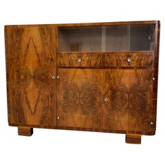 European Art Deco Walnut Burlwood Sideboard Cabinet