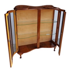 European Art Deco Walnut Glass Curio Display Cabinet