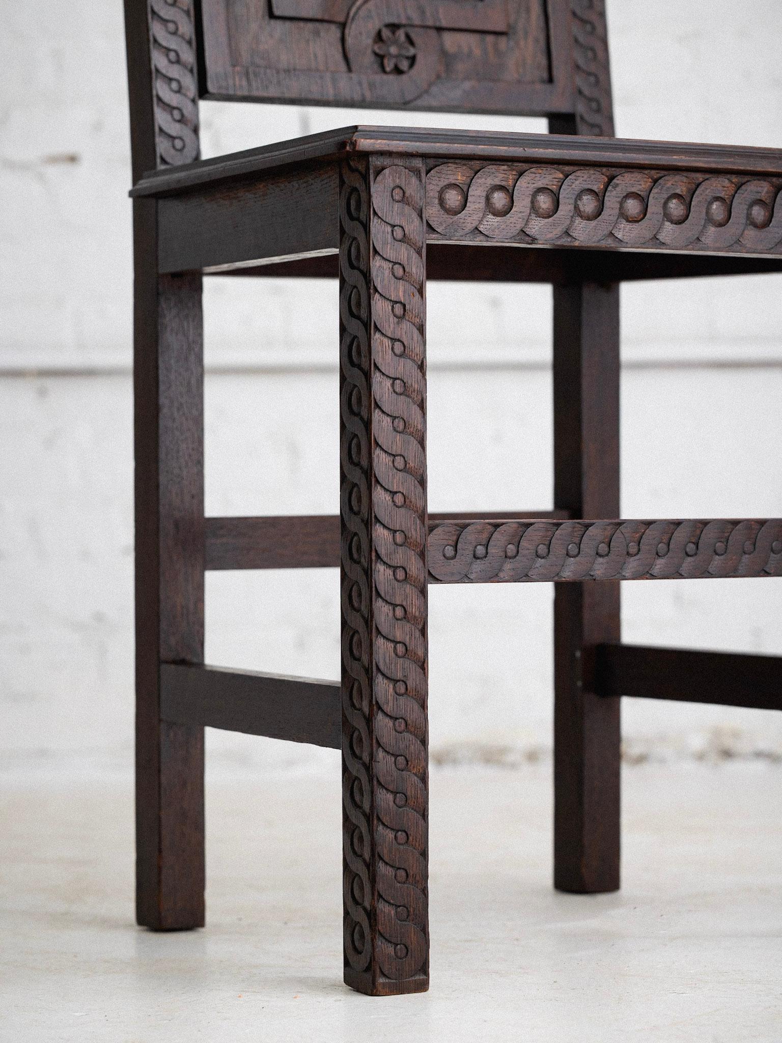 European Art Nouveau Carved Oak Chair 5