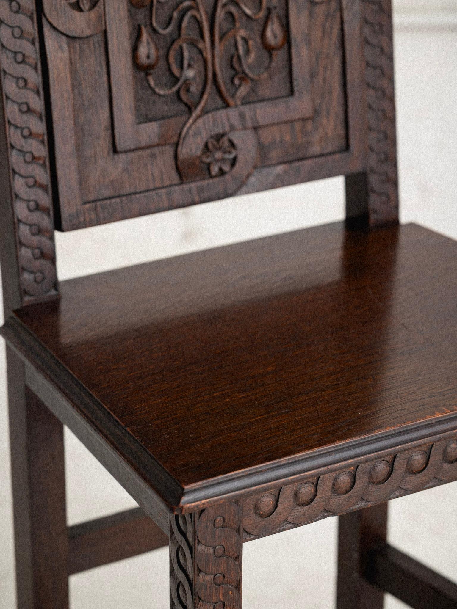 European Art Nouveau Carved Oak Chair 6