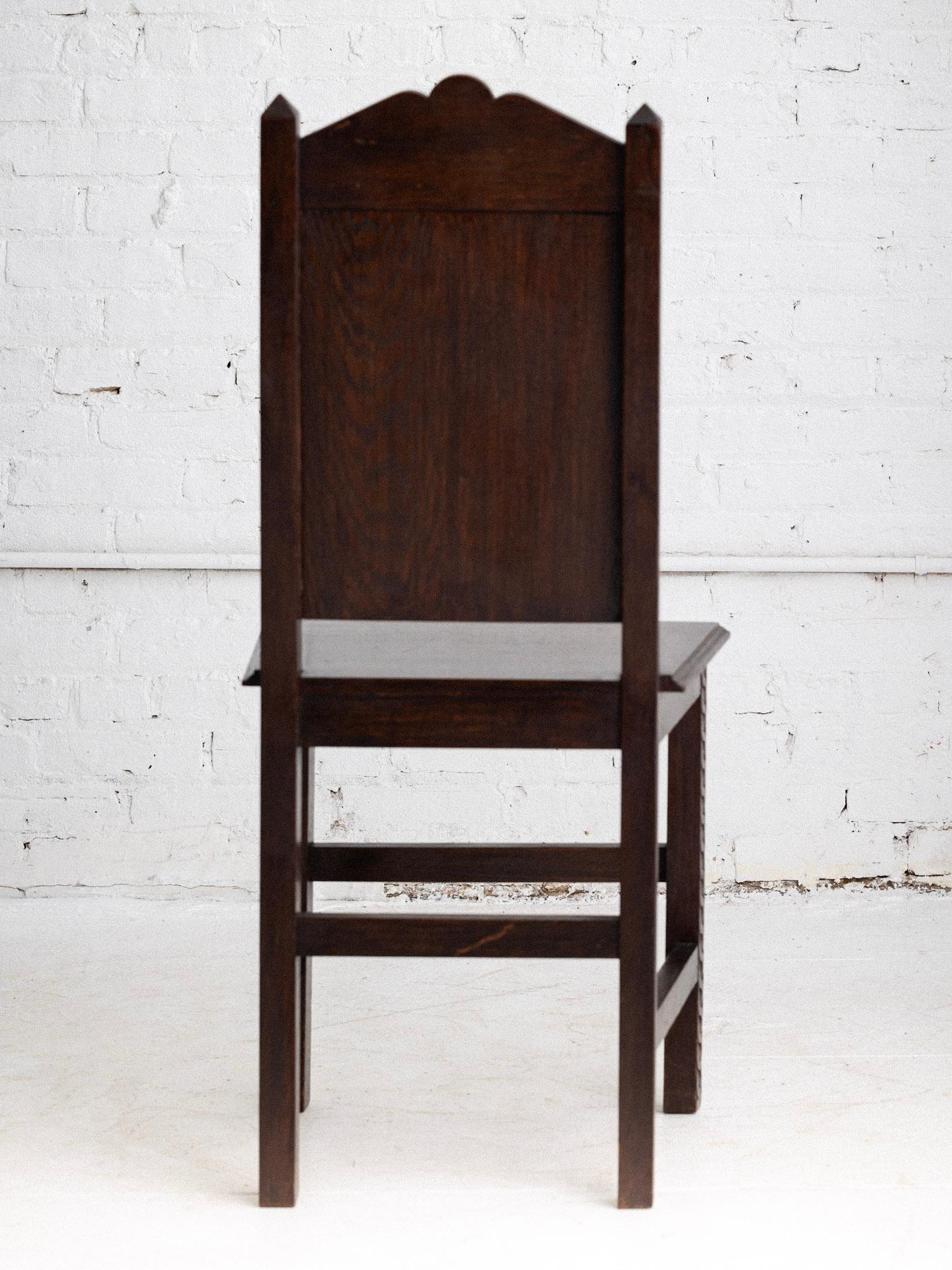 Wood European Art Nouveau Carved Oak Chair