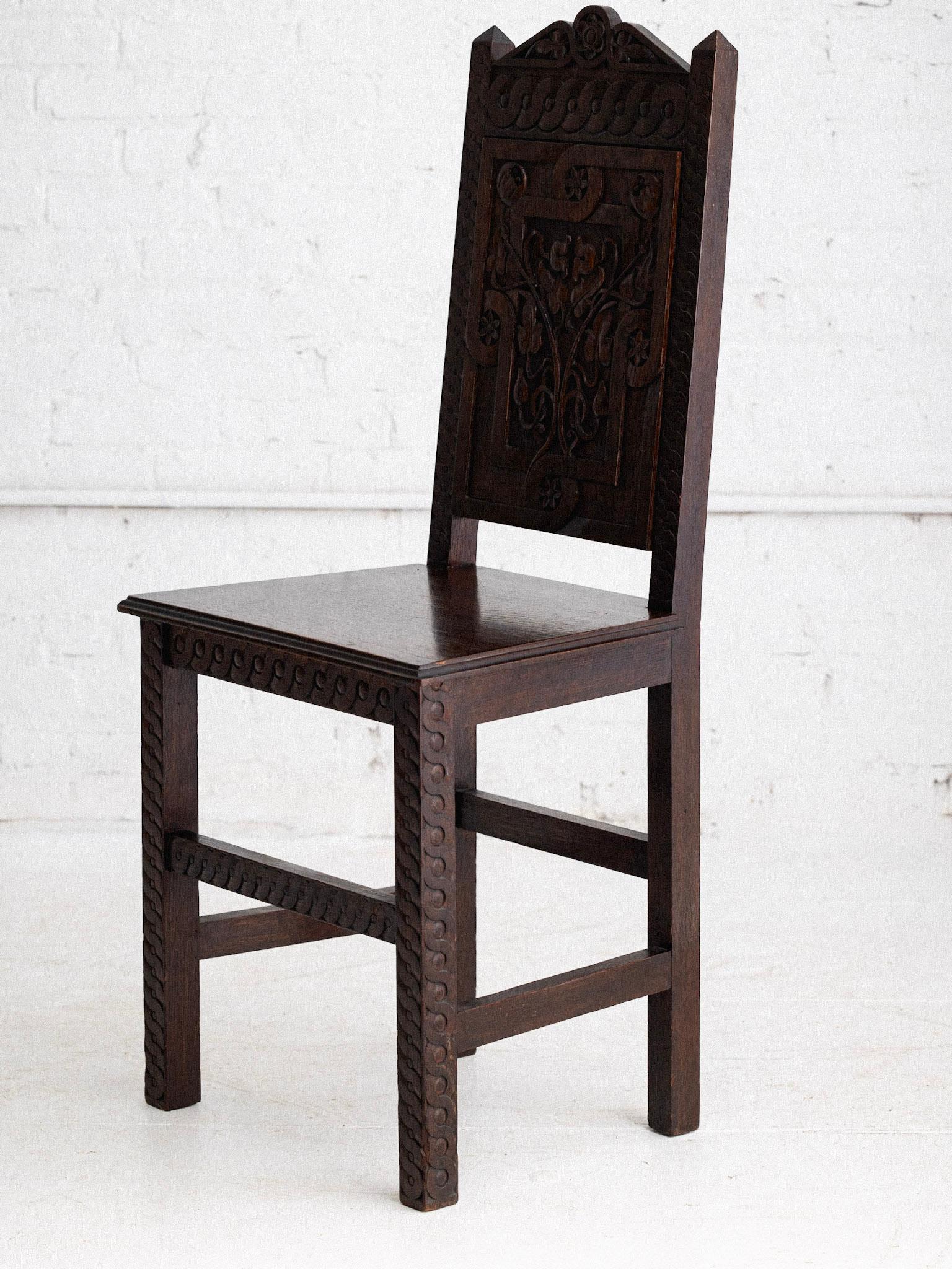 European Art Nouveau Carved Oak Chair 2
