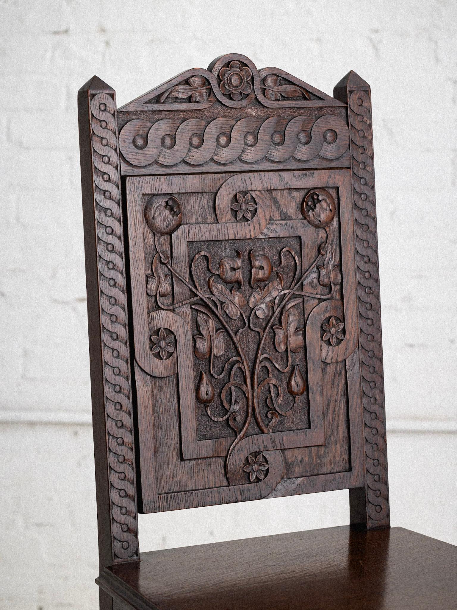 European Art Nouveau Carved Oak Chair 3