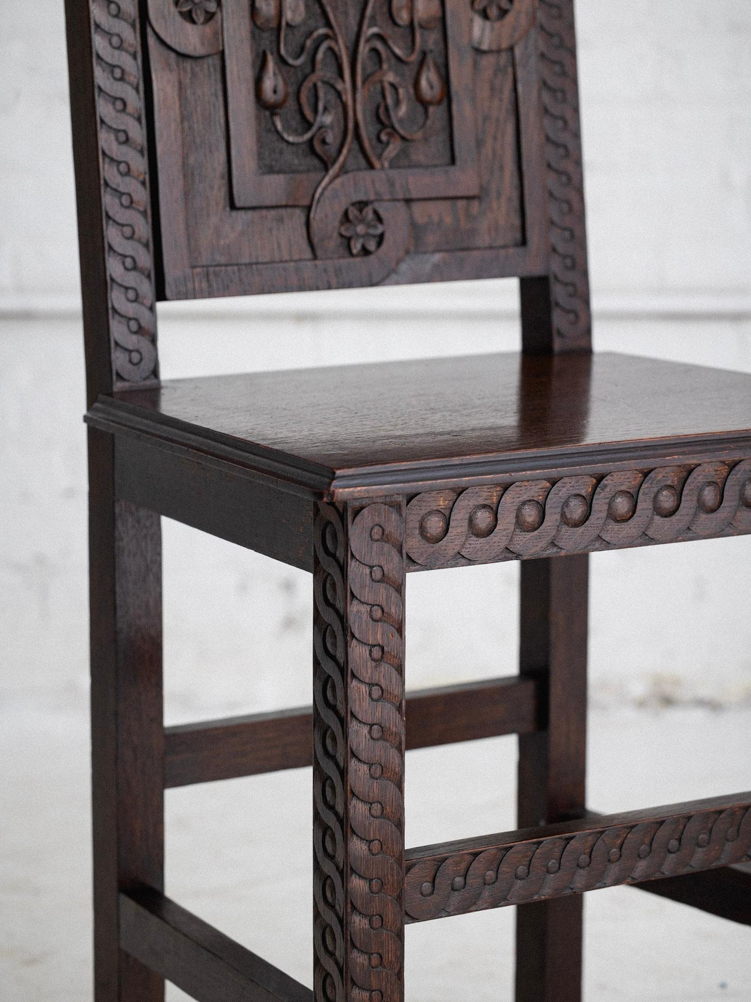 European Art Nouveau Carved Oak Chair 4