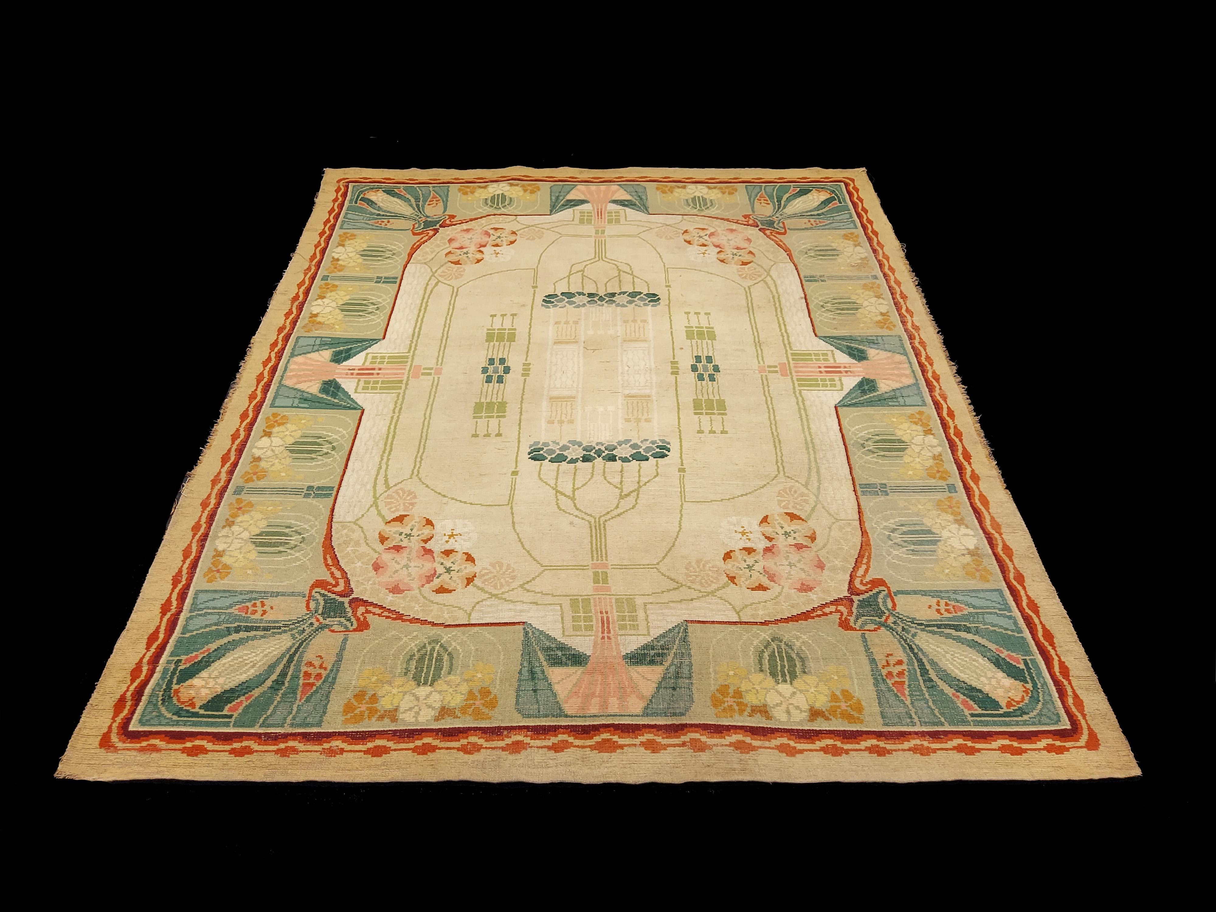 European Art Nouveau Rug, Attributed to Designer Gustave SerrurierBovy