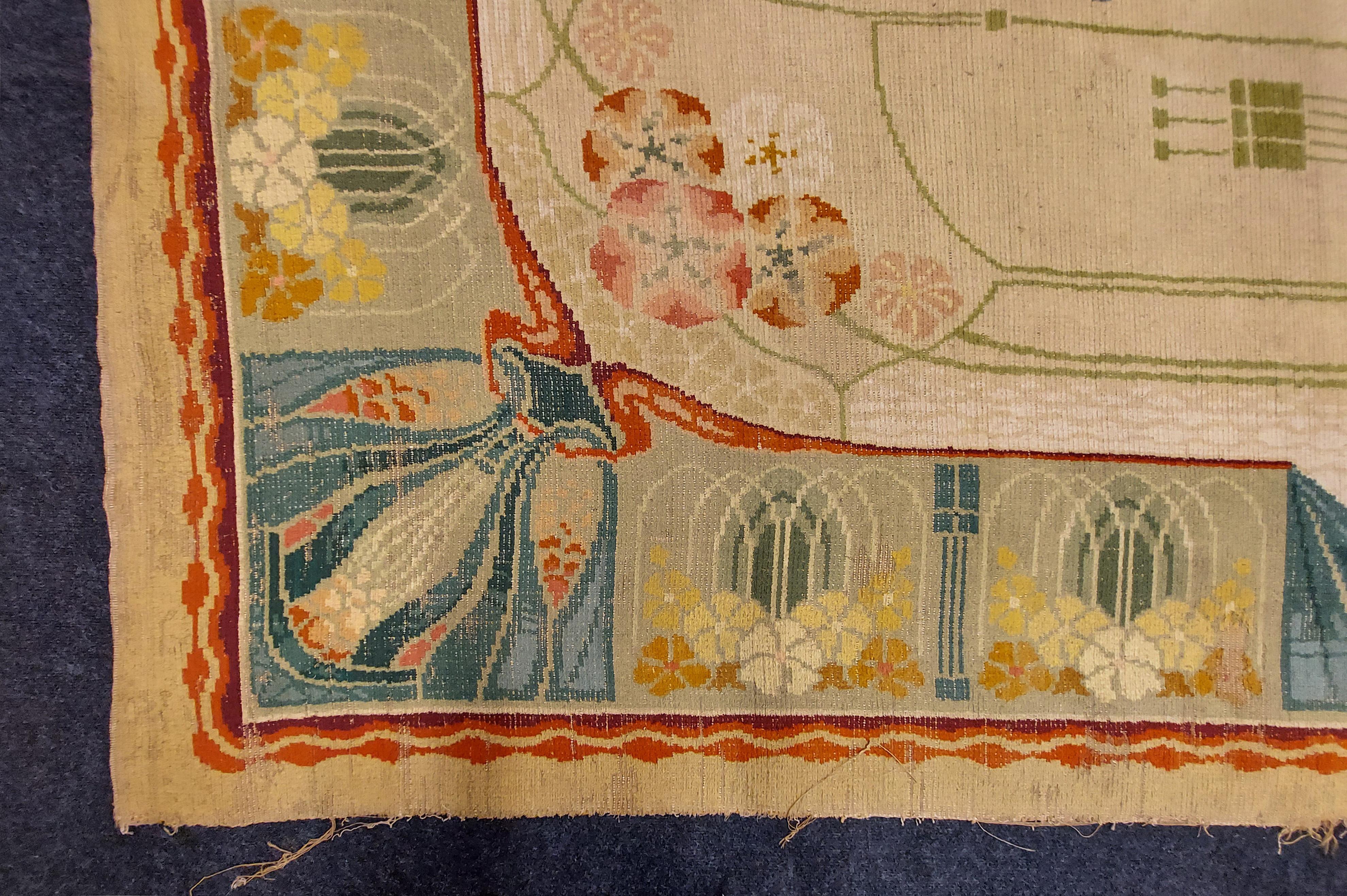 Hand-Woven European Art Nouveau Rug, Attributed to Designer Gustave Serrurier-Bovy  For Sale