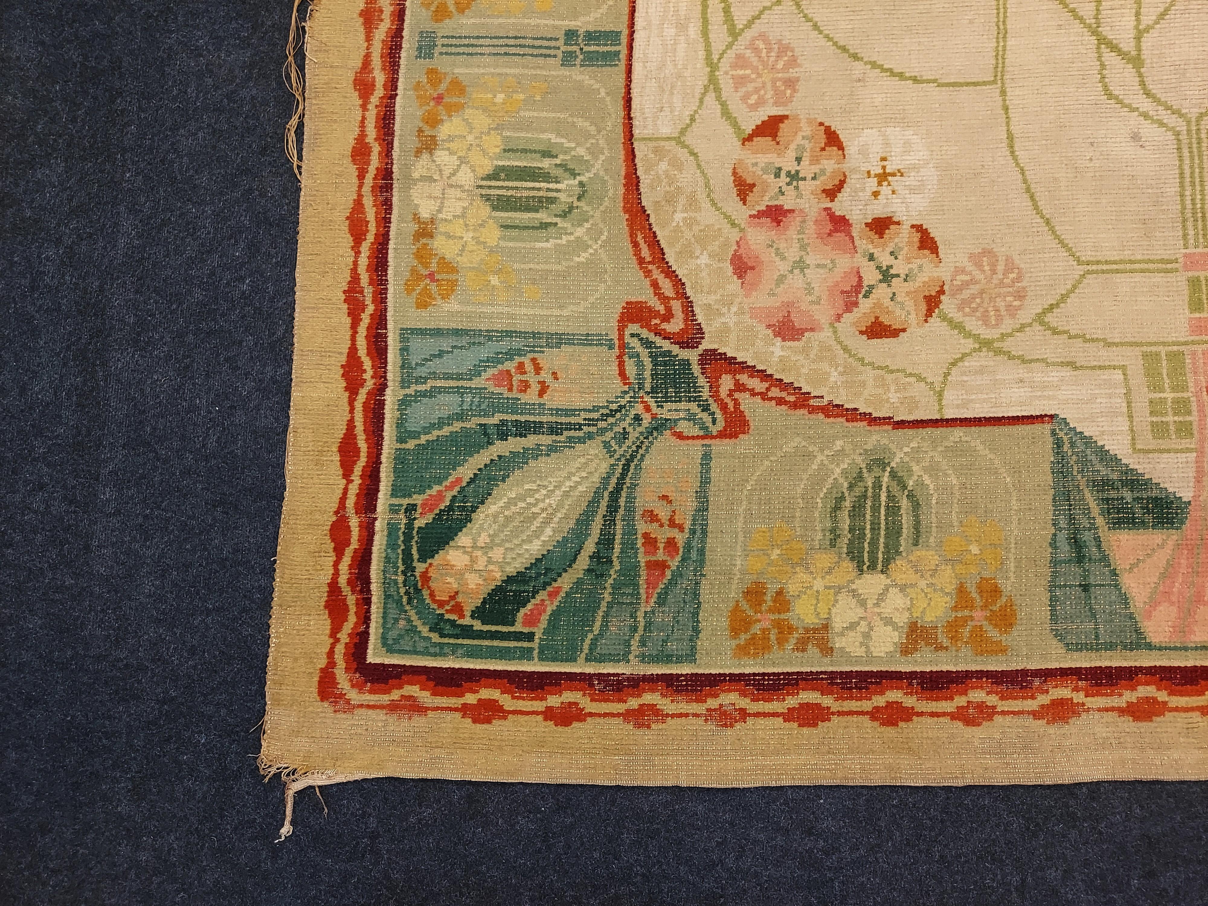Wool European Art Nouveau Rug, Attributed to Designer Gustave Serrurier-Bovy  For Sale