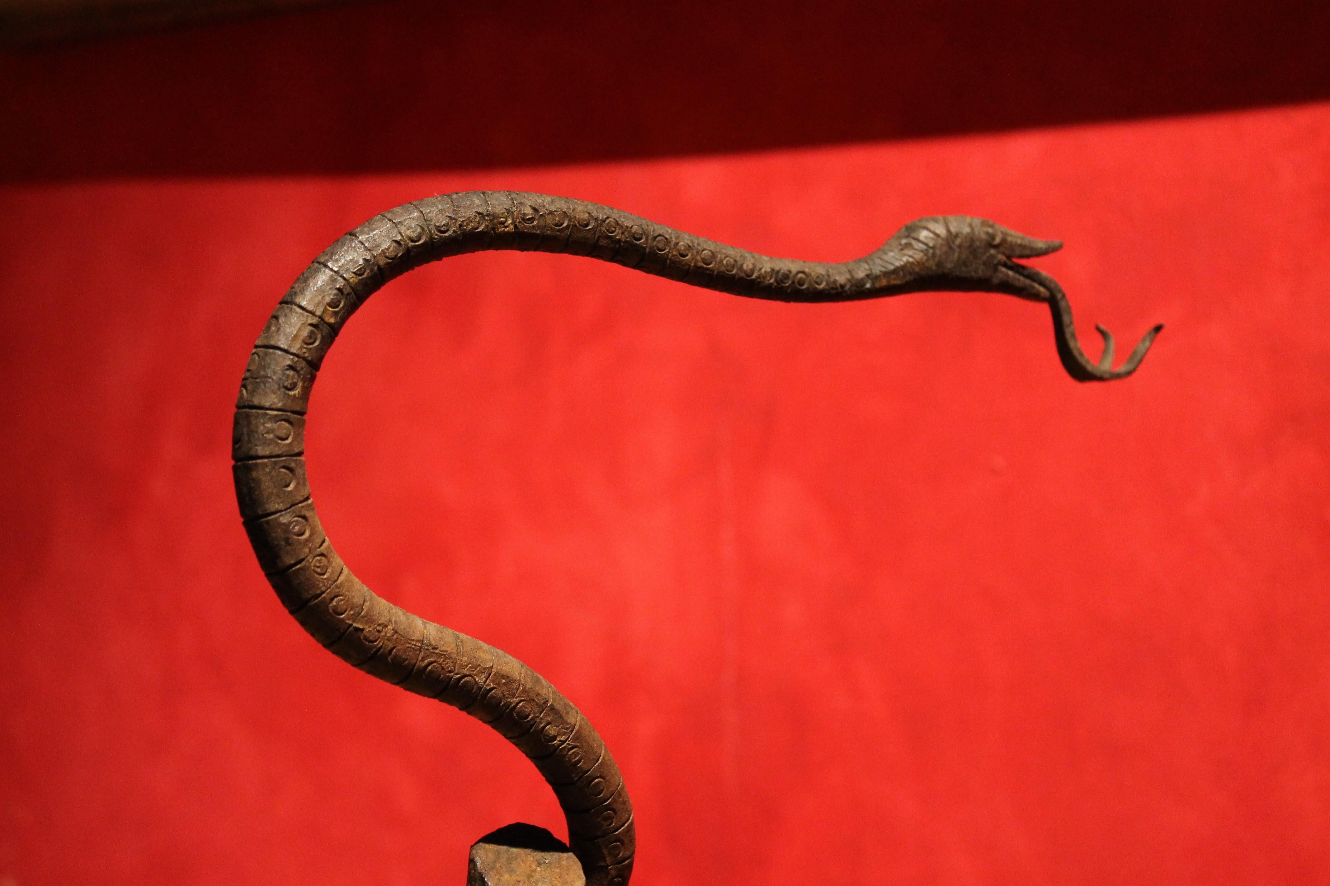 European Art Nouveau Wrought Hand Forged Rust Iron Snake Sculpture Centerpiece  For Sale 12