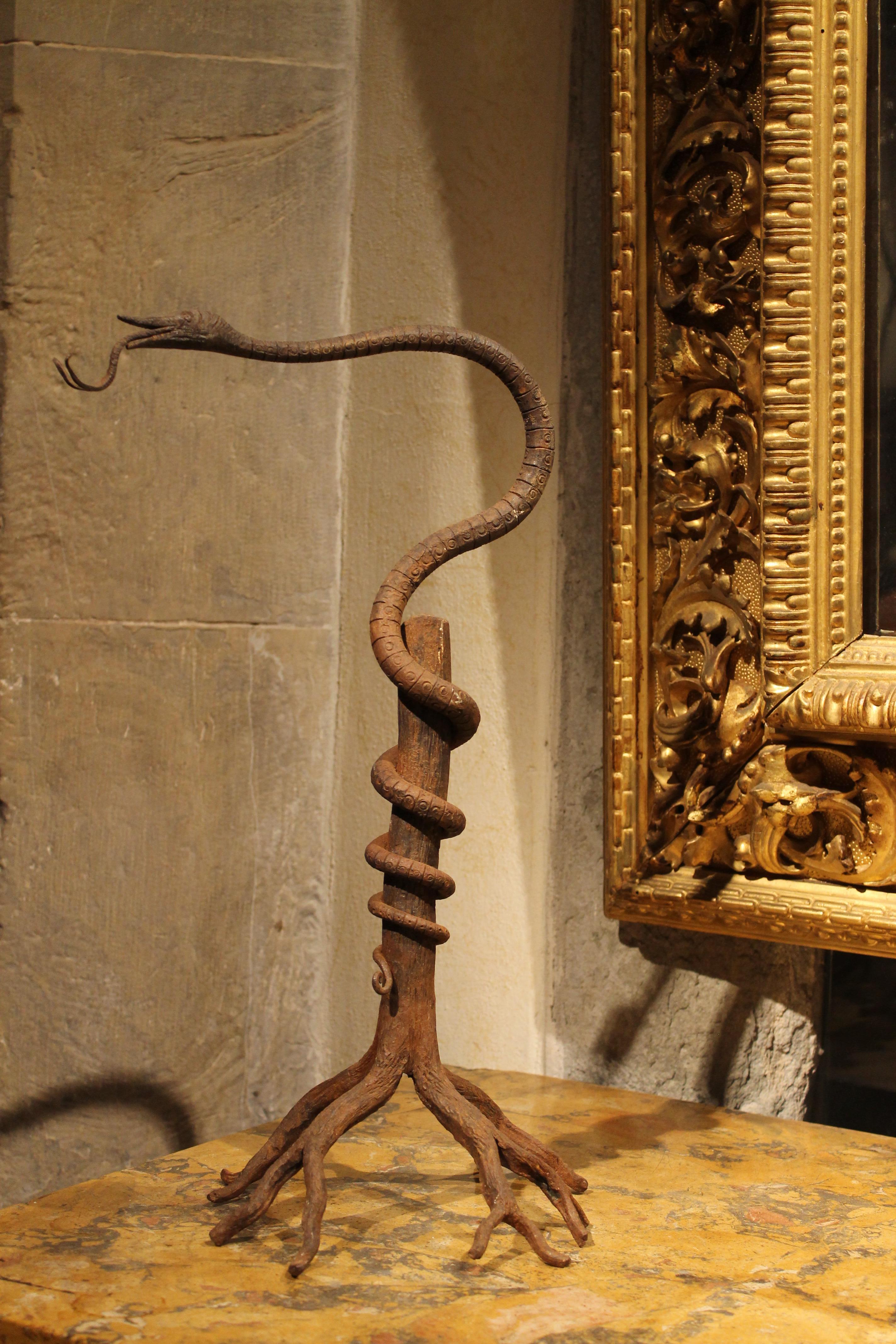 European Art Nouveau Wrought Hand Forged Rust Iron Snake Sculpture Centerpiece  For Sale 14