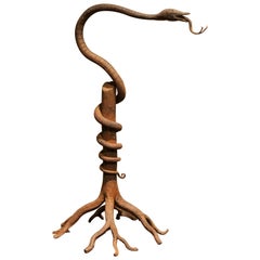 European Art Nouveau Wrought Hand Forged Rust Iron Snake Sculpture Centerpiece 