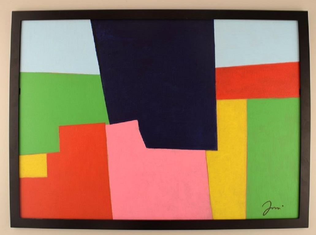 European artist. Oil on board. Geometric composition. Late 20th century.
The board measures: 69 x 49 cm.
The frame measures: 2.5 cm.
In excellent condition.
Signed.