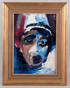European Artist. Oil on board. Portrait of a clown. Dated 1962