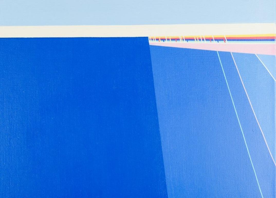Inconnu Artistics européens. Huile sur toile. Composition abstraite aux couleurs bleues. en vente