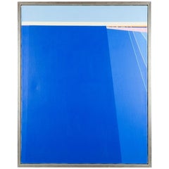 European artist. Oil on canvas. Abstract composition in blue colours.