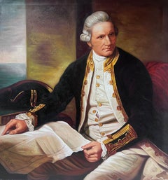Vintage Captain James Cook Portrait Large Oil Painting on Canvas