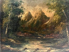 Dark Mountains Landscape Antique Oil Painting