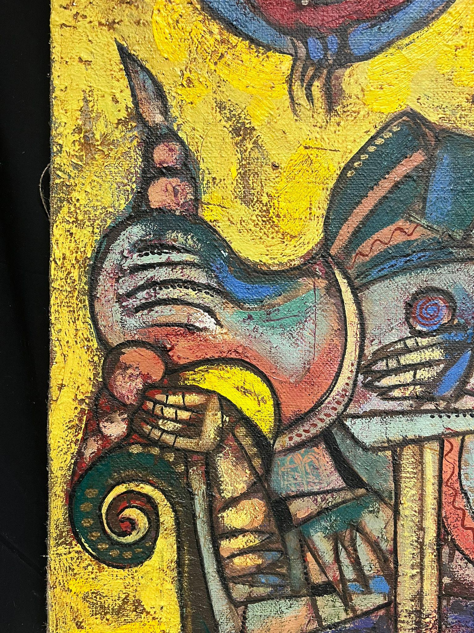 Immense peinture contemporaine Figures mythiques abstraites dans une composition surréaliste en vente 6