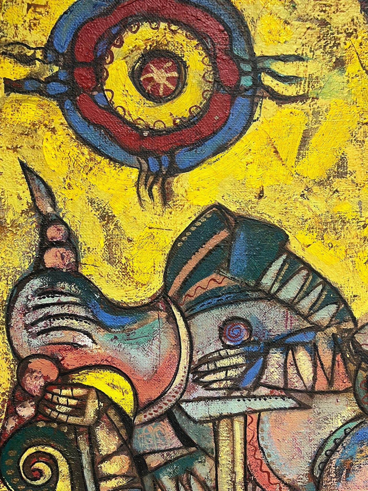 Immense peinture contemporaine Figures mythiques abstraites dans une composition surréaliste - Moderne Painting par European Artist