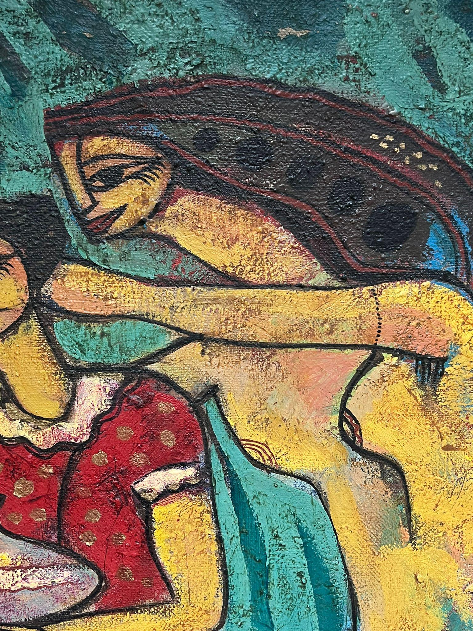 Immense peinture contemporaine Figures mythiques abstraites dans une composition surréaliste en vente 1