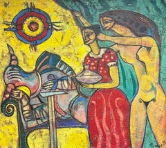Huge Contemporary Painting Abstract Mythical Figures in a Surrealist Composition