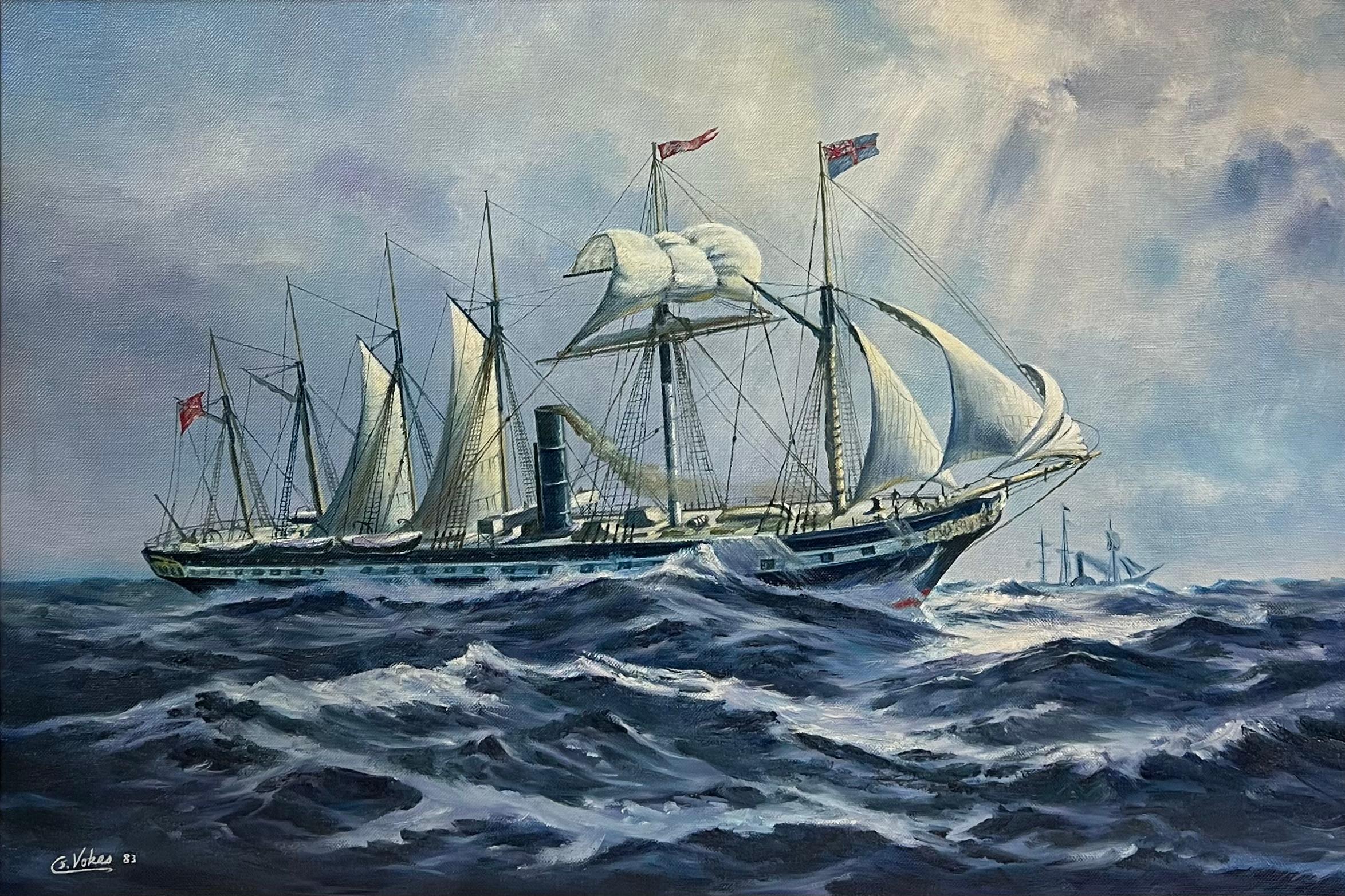 Große Classic Marine signiert Ölgemälde Segelschiff auf kabbeligen Meeren vergoldet gerahmt – Painting von European Artist